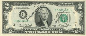 Astronaut Autographed Two Dollar Bill - SOLD